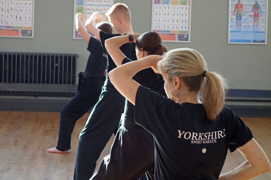 Black belts performing kata at Dewsbury Karate Club